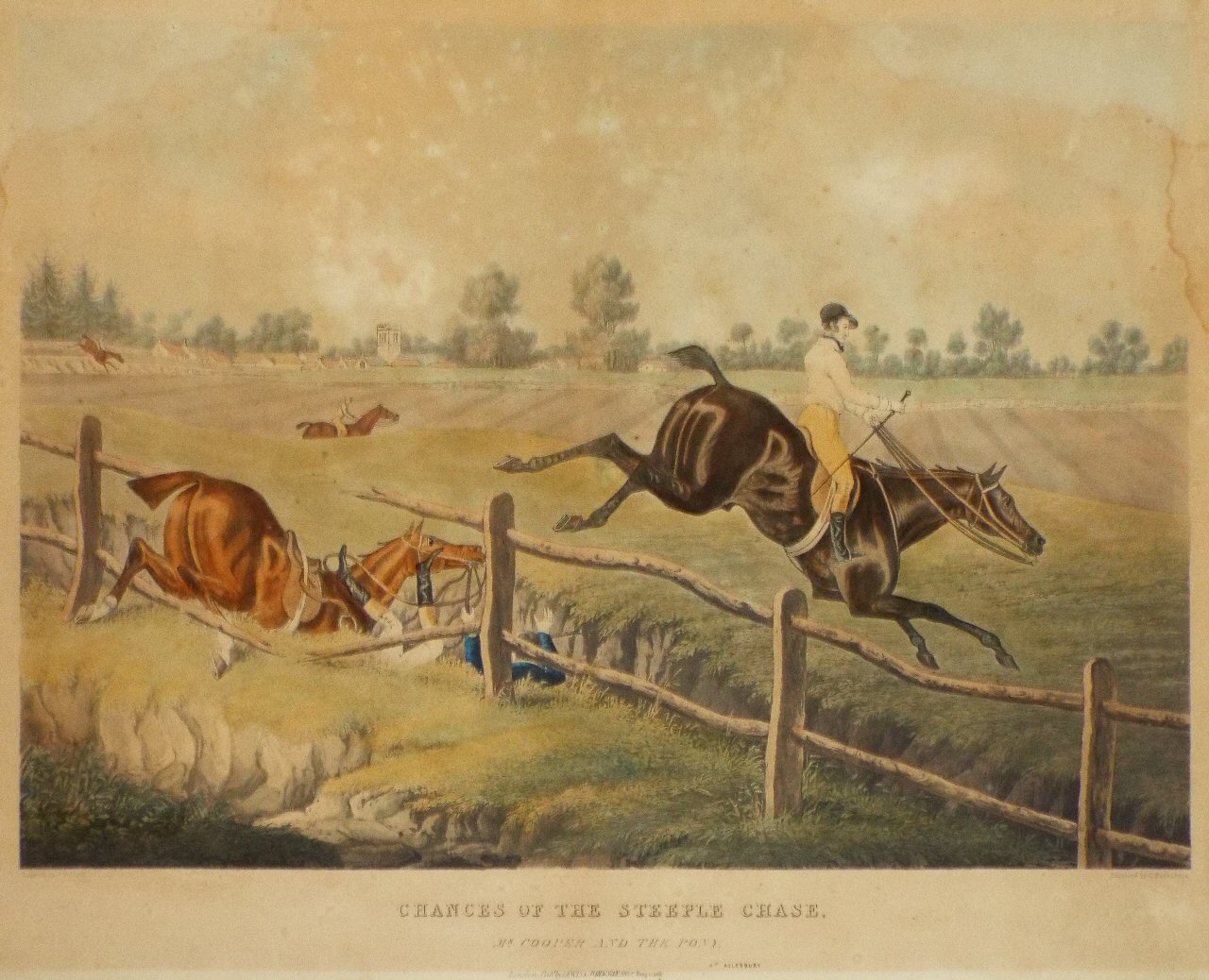 Aquatint - Chances of the Steeple Chase. 4. Mr. Cooper and the Pony, at Aylesbury. - Rosenburg